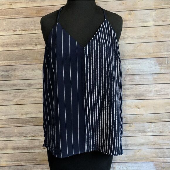 Socialite Navy Blue White striped T Strap Tank top large casual - Picture 1 of 6